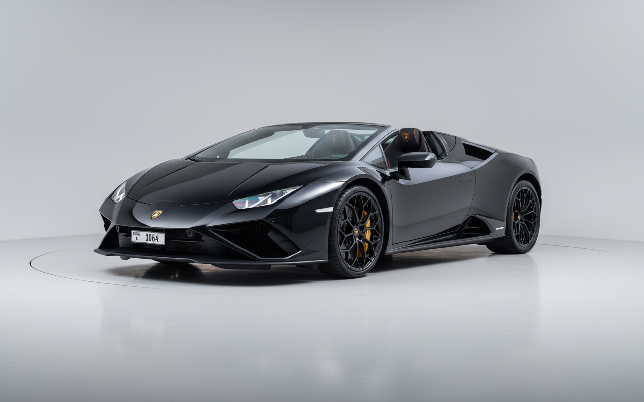 Lamborghini Huracan Evo Spider 2023 Black – Luxury Car Rental Dubai